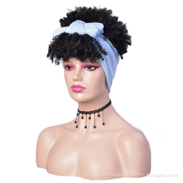 Hot Selling Wholesale Afro Fluffy Curly Cheap Short Turban Wig High Quality Heat Resistance Synthetic Hair Headband Wig forWomen